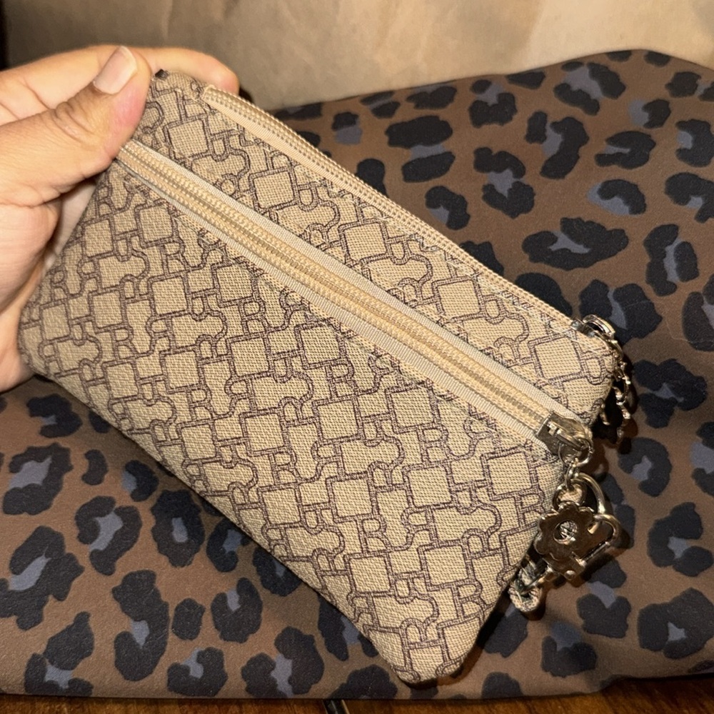 Patterned Tan Wristlet key holder wallet